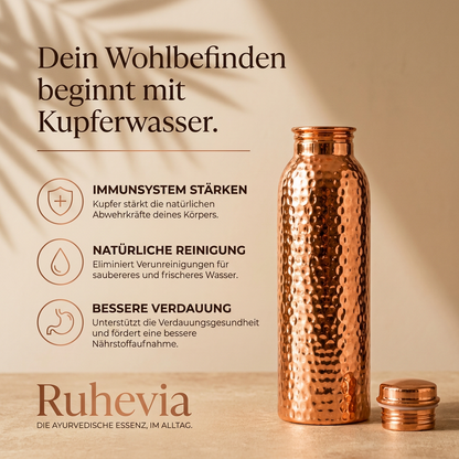 Ruhevia Kupferflasche | Natürlich gereinigtes Wasser, plastikfrei