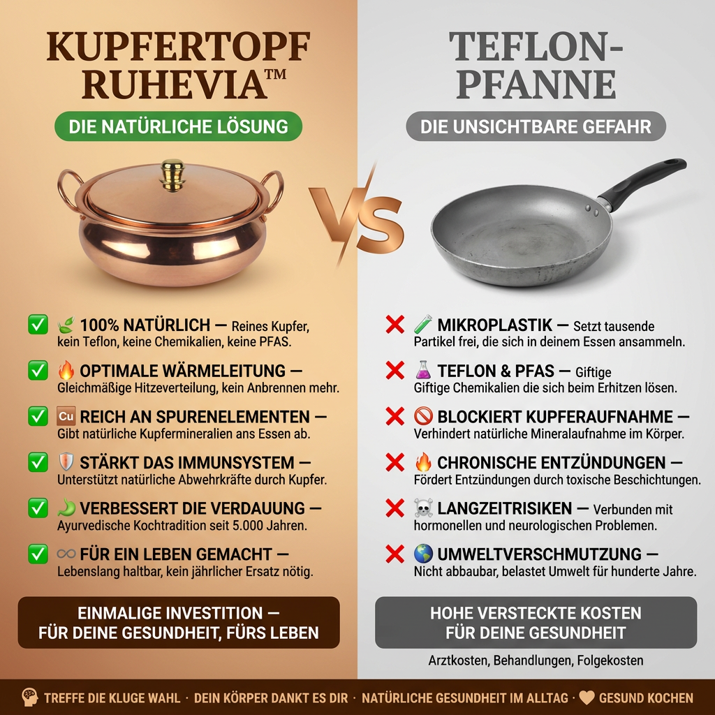 Ruhevia Kupfertopf | Kein Teflon · Kein Mikroplastik · Reines Kupfer