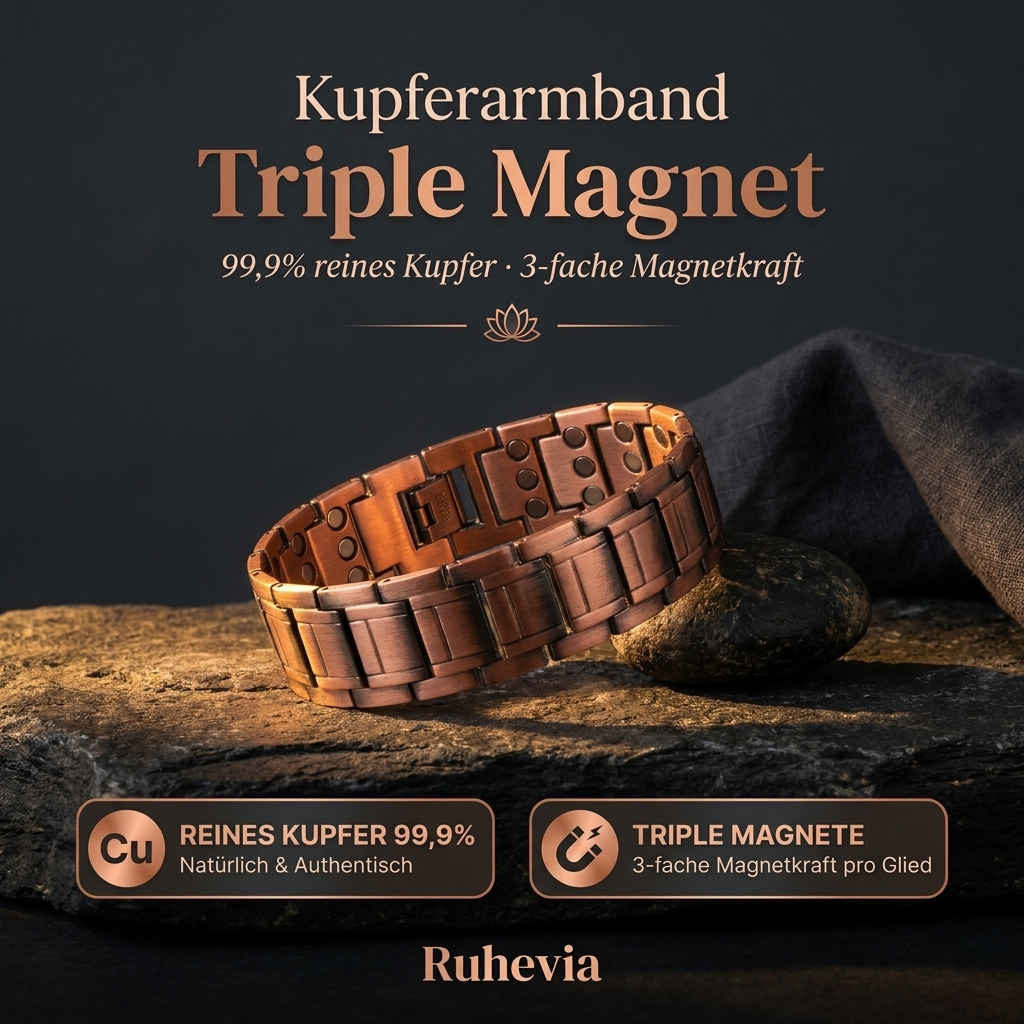 Ruhevia Kupferarmband Triple Magnet | Gelenke · Durchblutung · Schmerzfrei