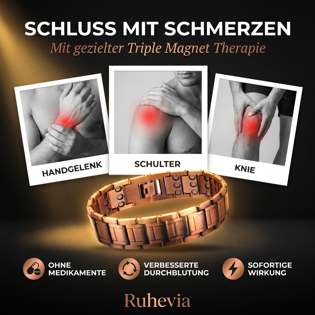 Ruhevia Kupferarmband Triple Magnet | Gelenke · Durchblutung · Schmerzfrei