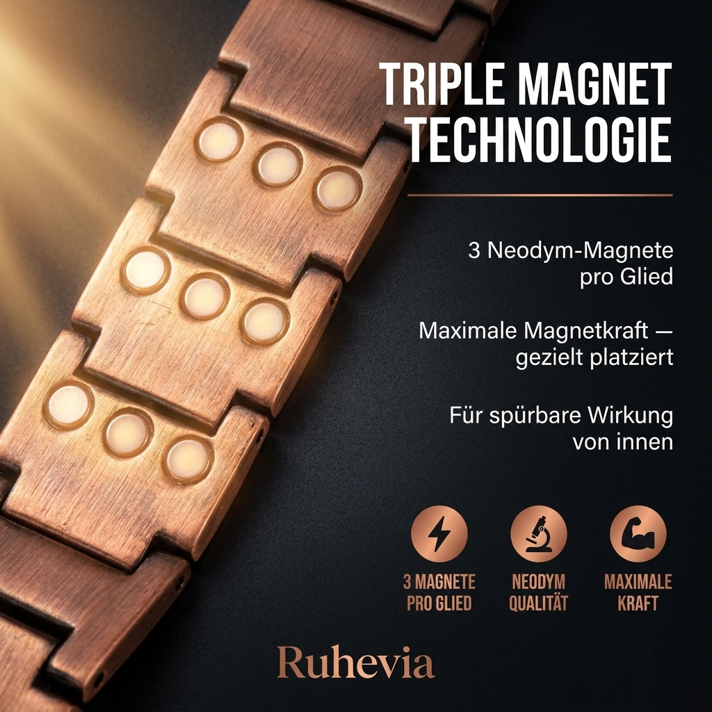 Ruhevia Kupferarmband Triple Magnet | Gelenke · Durchblutung · Schmerzfrei